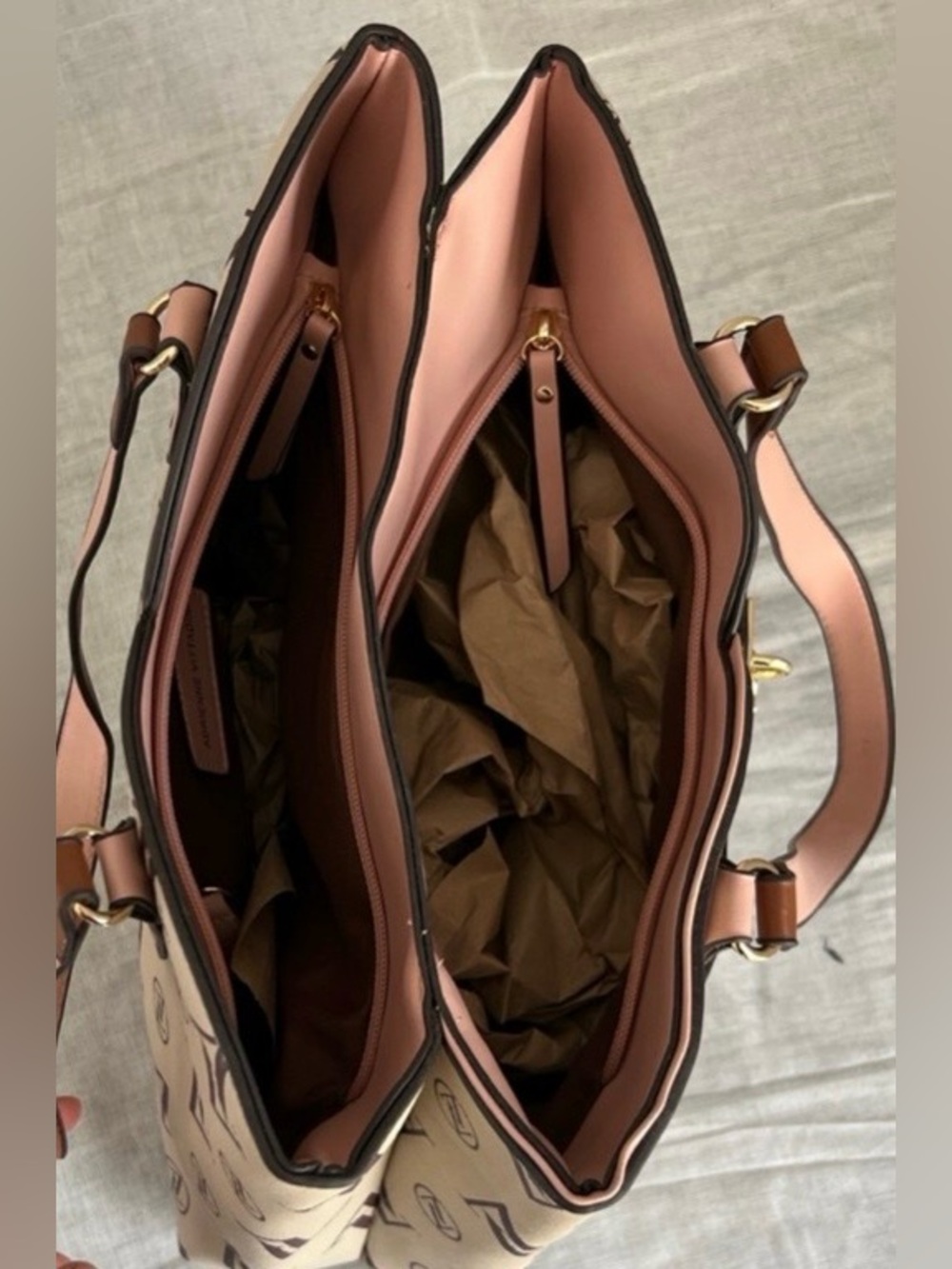 Adrienne Vittadini Beige, Pink & Brown Logo Tote with Gold Hardware - Picture 9 of 11